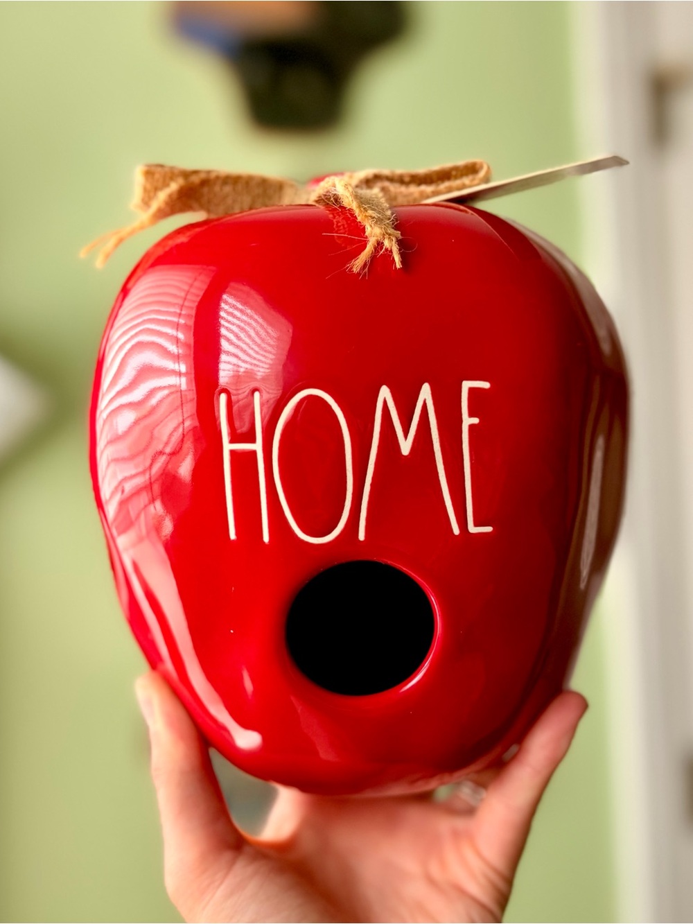 Rae Dunn Vibrant Red 'HOME' Ceramic Apple Farmhouse Birdhouse